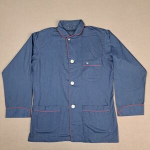 Vintage‎ Christian Dior Pajama Top Mens Large Blue Sleepwear Long Sleeve Pockets